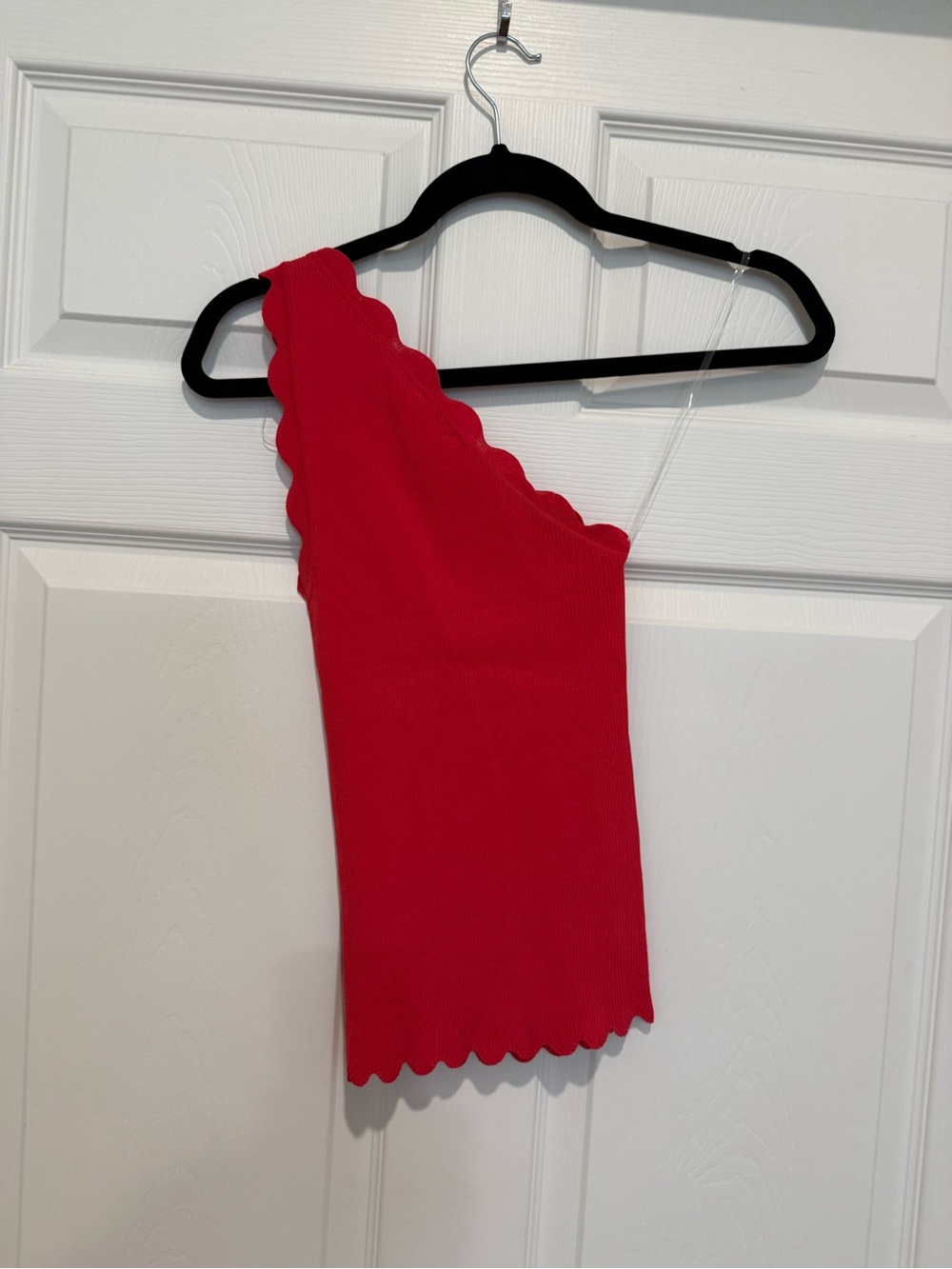 entro One-Shoulder Ribbed Tank Top - Light Red - Picture 5 of 9